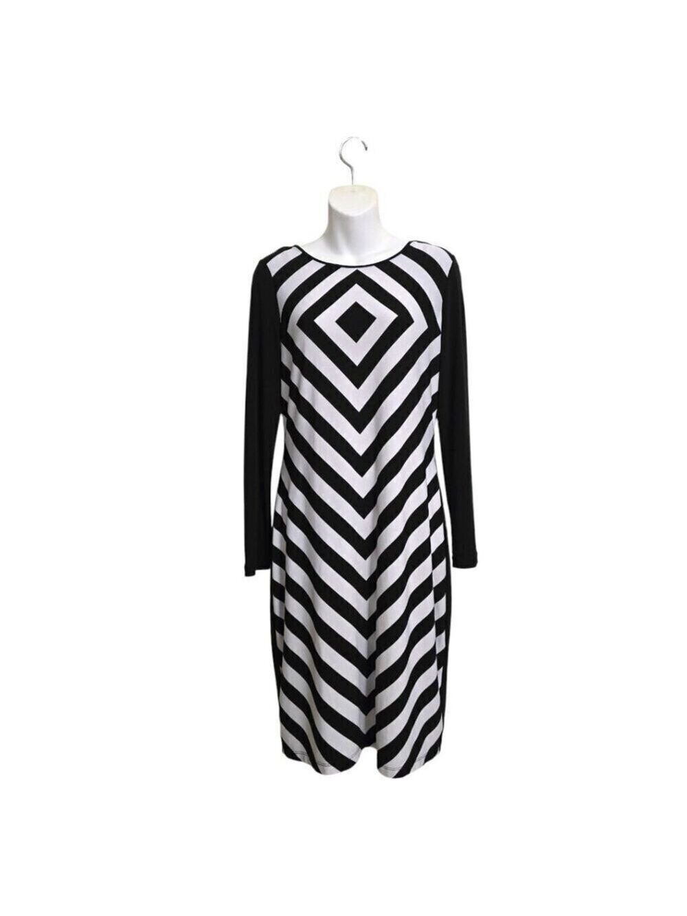 Calvin Klein Long Sleeve Jersey Geometric Knee Length Shift Dress Sz 6